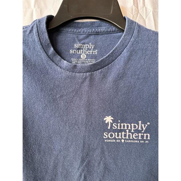 SIMPLY SOUTHERN "The Beach is my HAPPY" Graphic Navy Small T-shirt - Picture 3 of 4